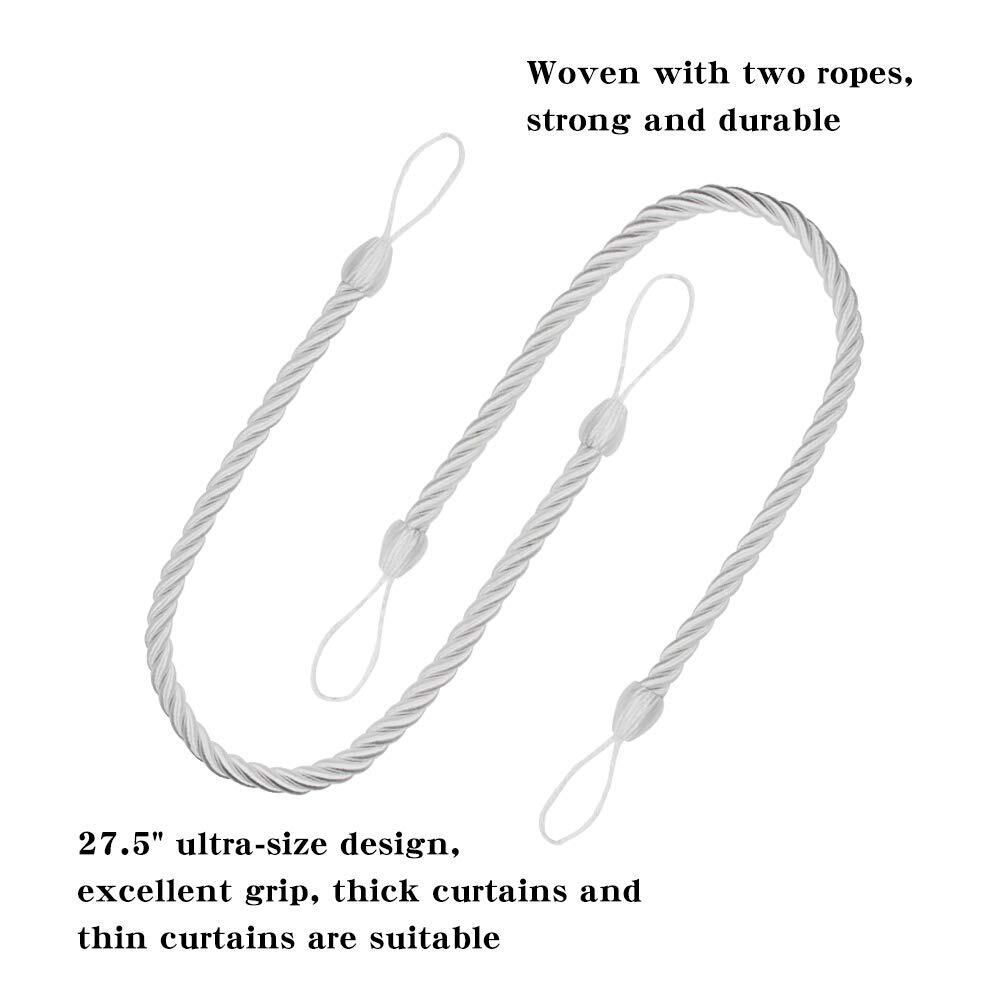 Curtain Ropes, Curtain Handmade Holdbacks with 2 Metal Screw Hooks White 2 Pack