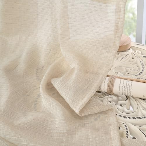 Short Linen Curtains 36 Inch Length for 24″W x 36″L (Pack of 2) Natural