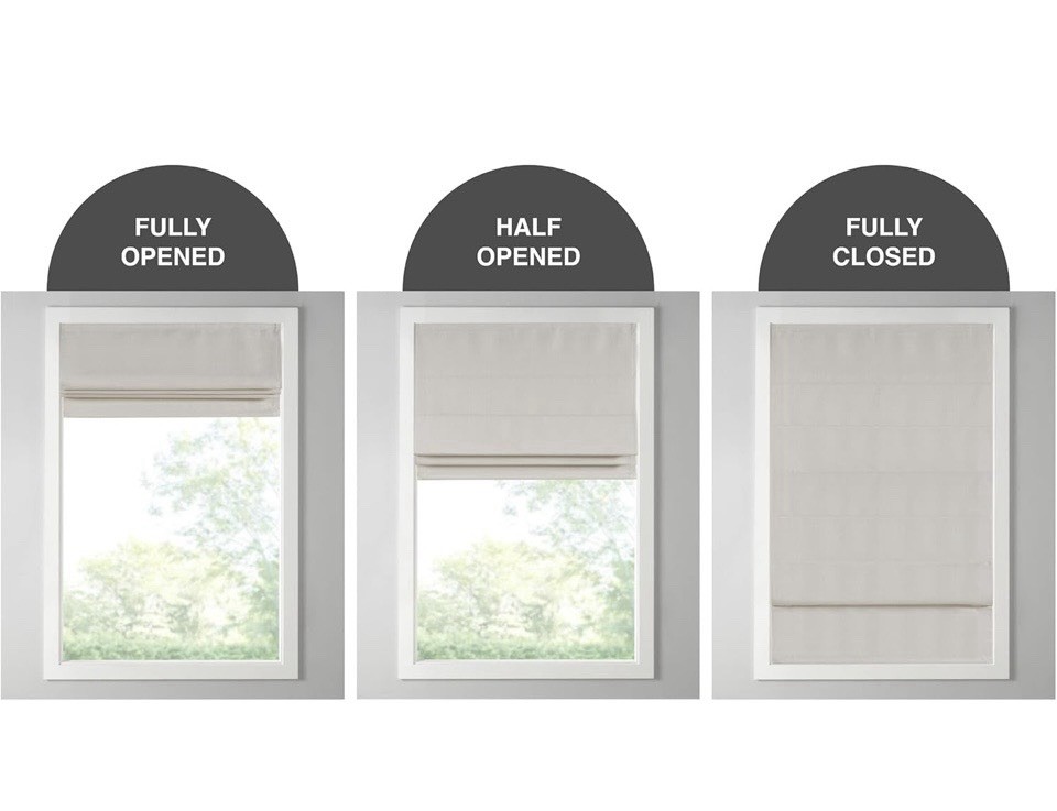 Beige Fabric Roman Shade Cordless Light Filtering Window Frame Mounted