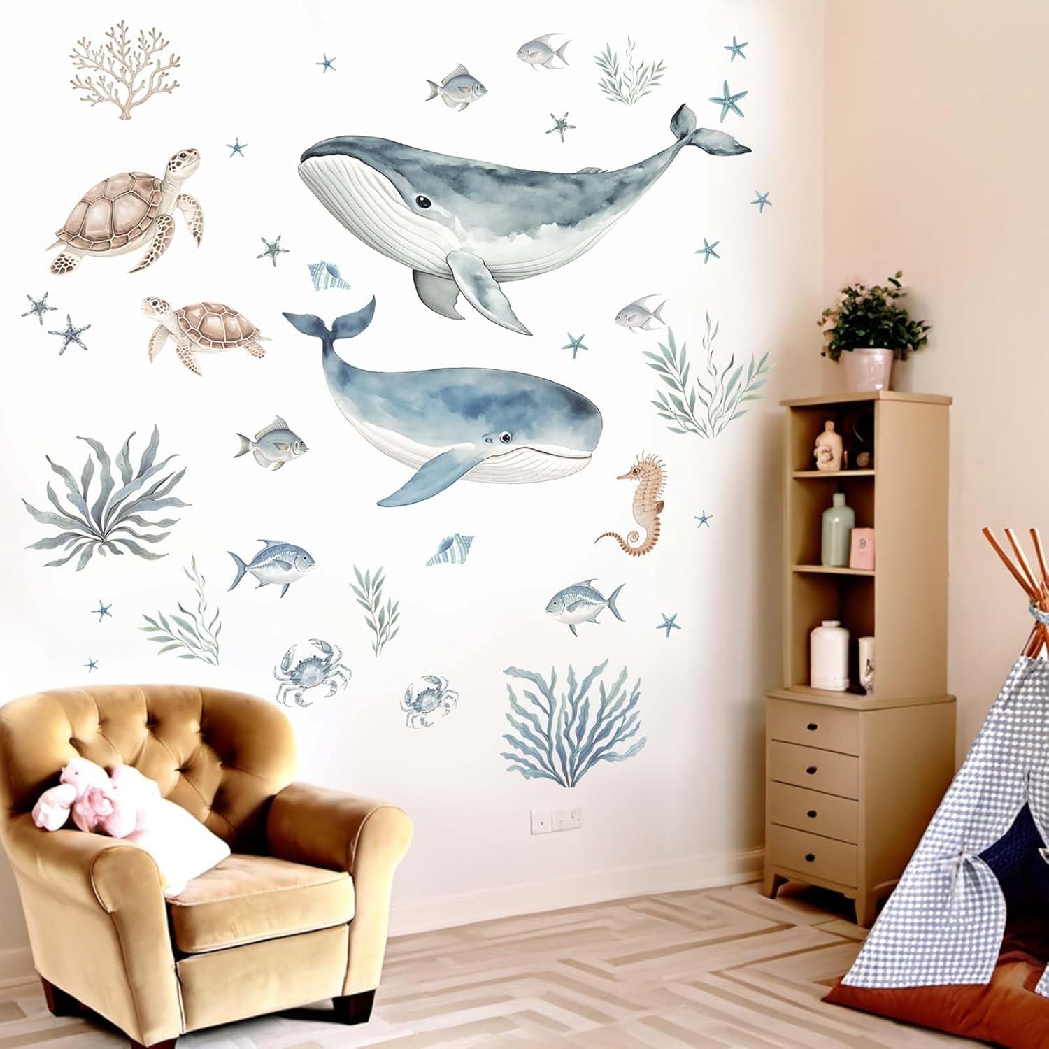 Whale Fish Wall Stickers for Kids: Peel and Stick Under The Sea