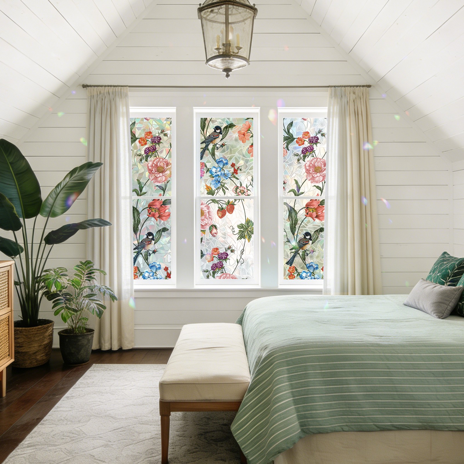 Bird & Flower Decals – Vibrant Static Electric Glass Stickers for Home Decor