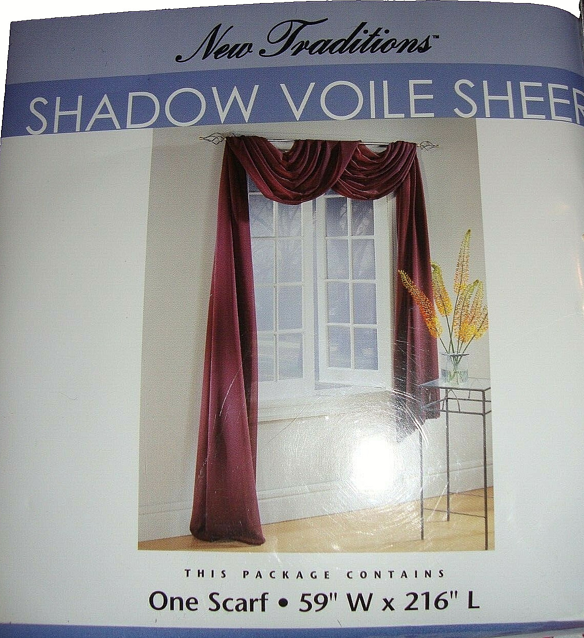 NEW TRADITIONS Elegant Shadow Voile Sheer Valance Window Treatment 59″x216″ 313