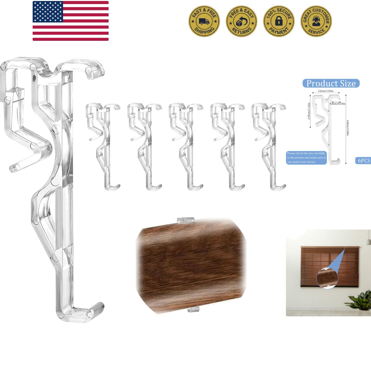 2.5 Inch Valance Clips for Blinds, 6Pcs Clear Plastic Blind Clips for Valance…
