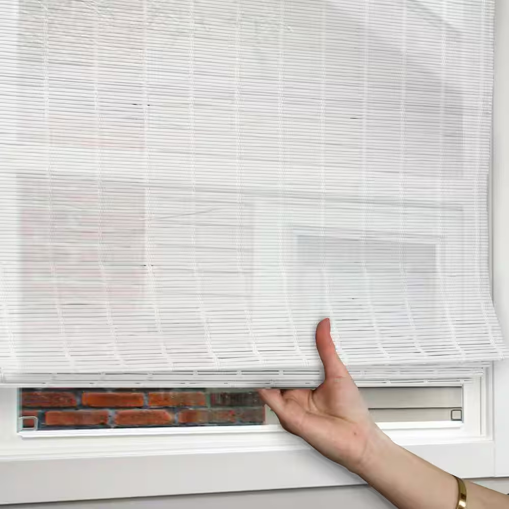 Natural Woven Light Filtering Cordless Bamboo Roman Shades for Windows, 44 In. W