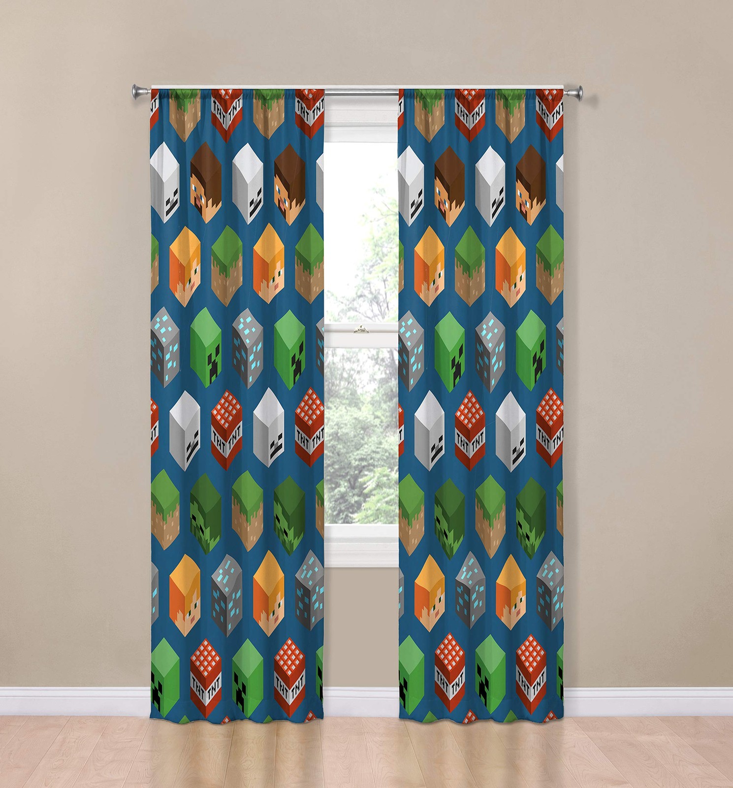 Minecraft Isometric Blue 84″ Inch Drapes 4 Piece Set – Beautiful Room Décor &…