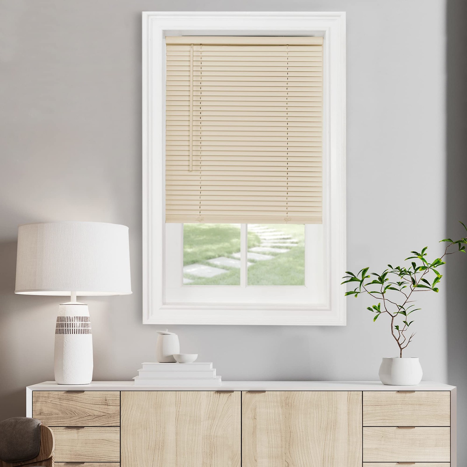 Cordless Light Filtering Mini Blind – 27 Inch Width, 27″W x 48″H, Alabaster