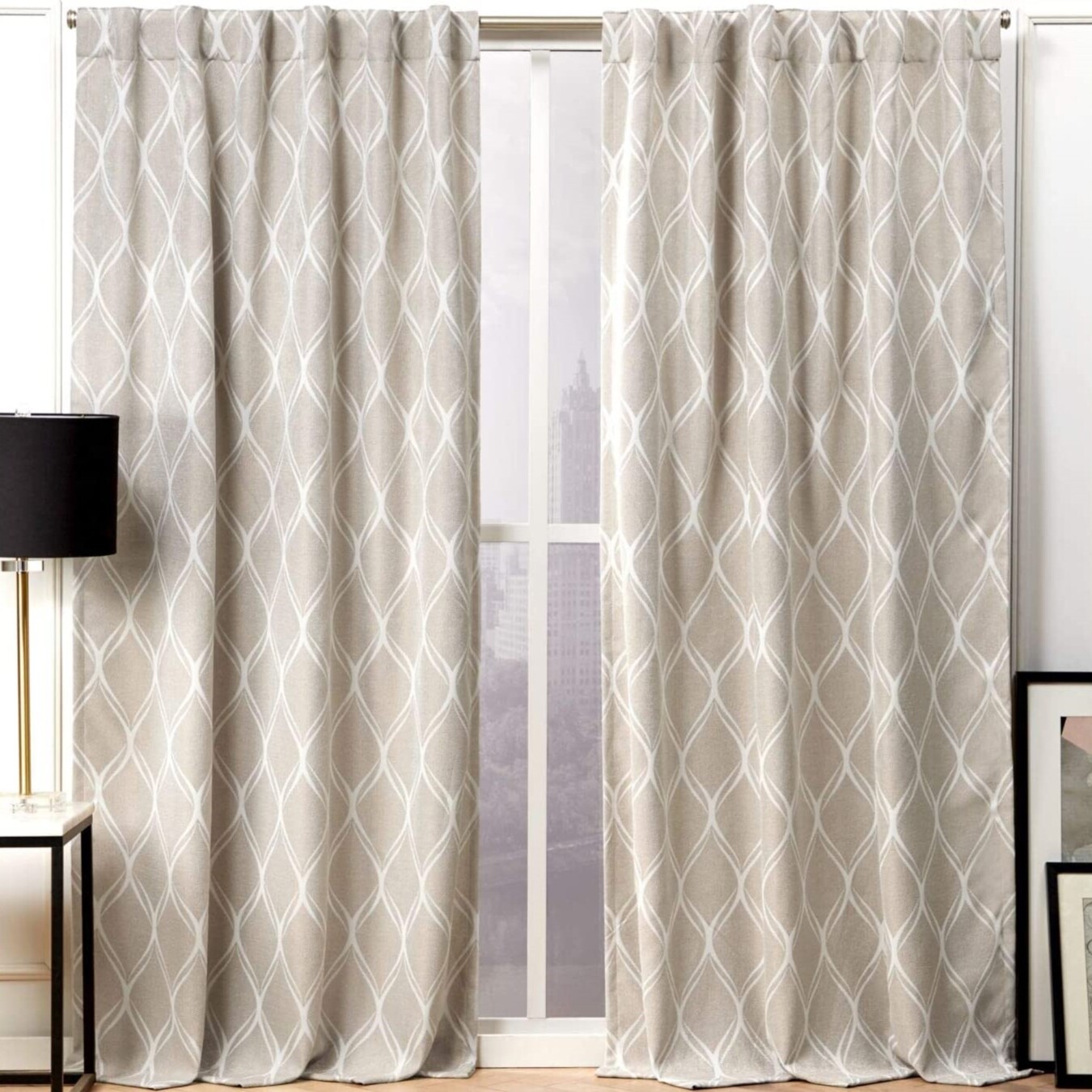 Nicole Miller New York Circuit Linen/Beige Color Curtain 2 Panels 52×84 inches