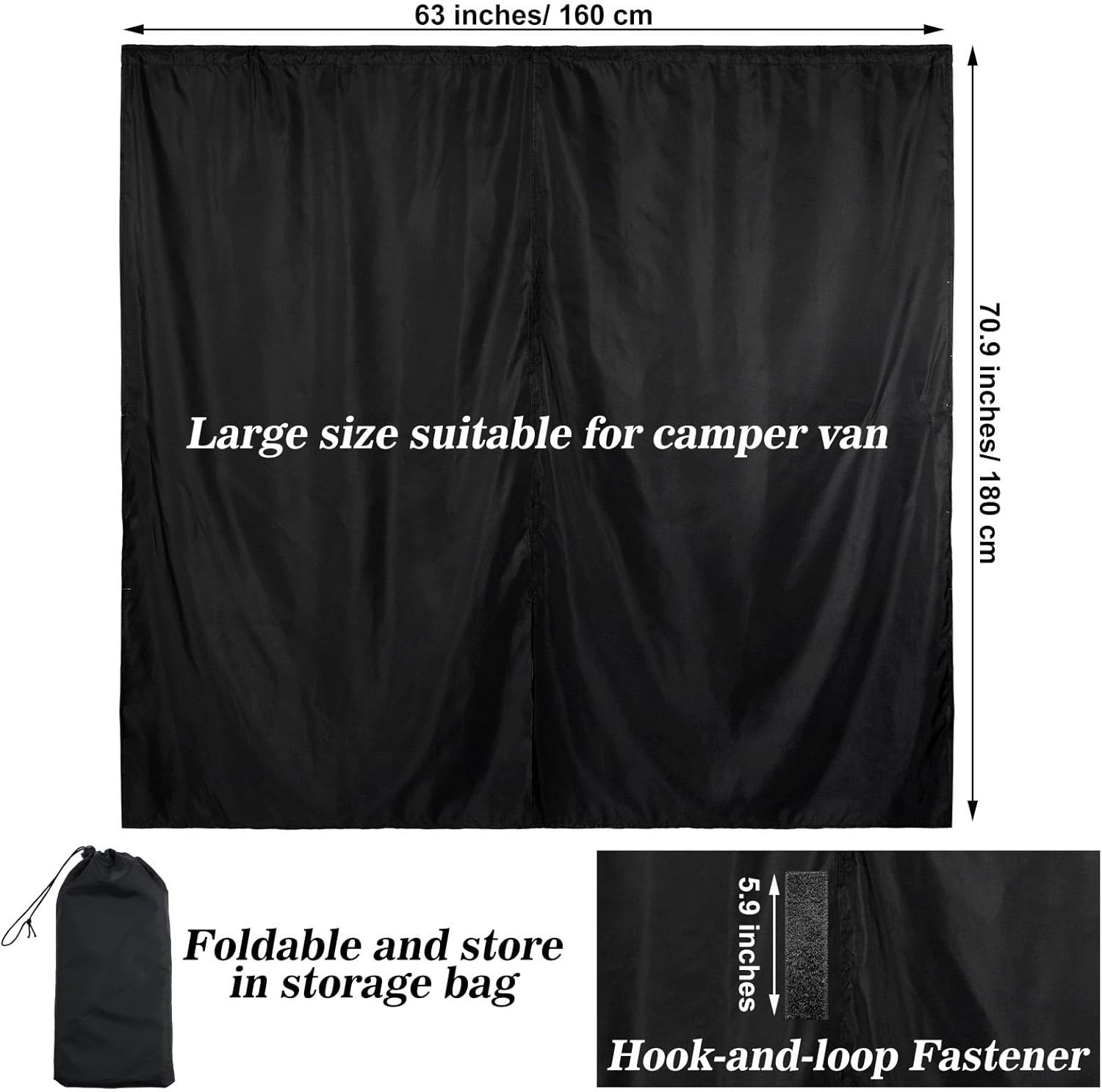 71 X 63 Van Privacy Curtain in Cab Rear Light Blocking Divider Curtains Camping