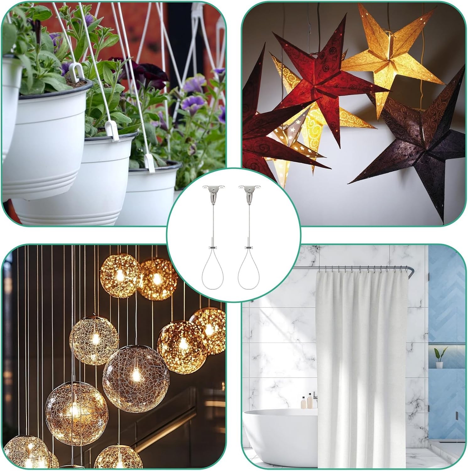 2Pcs Ceiling Mount Shower Curtain Rod Support Adjustable 60″ Closet Pole Bracket