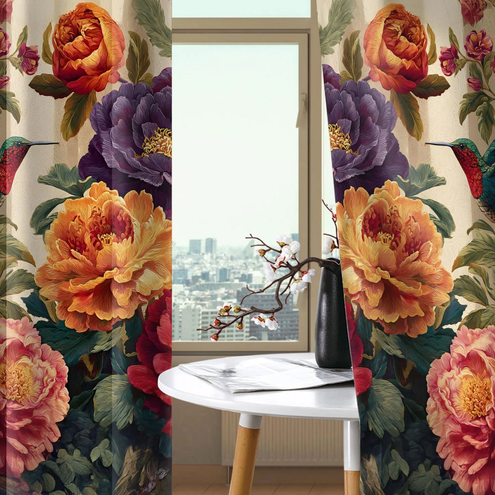 Flower Hummingbird Curtains Romantic Botanical Cottagecore Bird Lover Gift