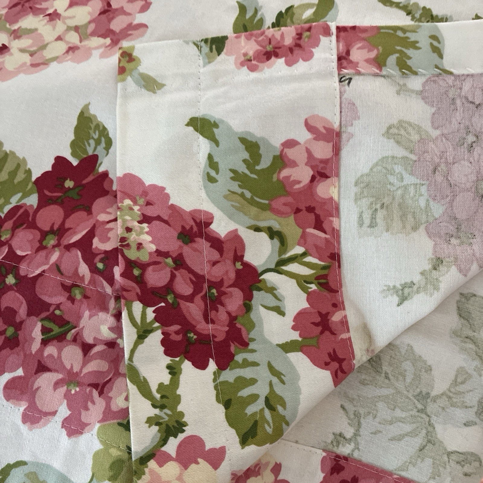 Country Curtain 2 Drapes (64×98”) Valance (88”) Pink Green Hydrangeas Lined NOS