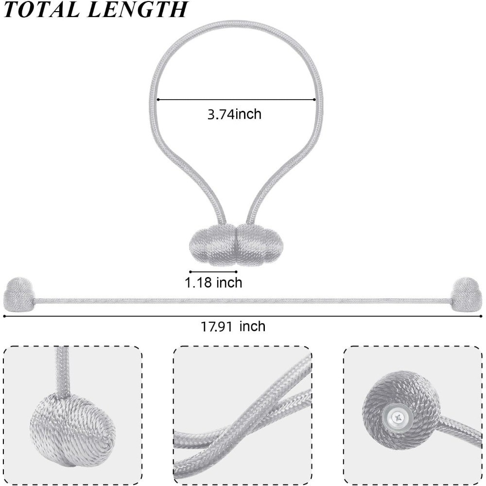 4PCS Gray Boho No Drill Magnetic Curtain Tiebacks for Home Decor | Decorative