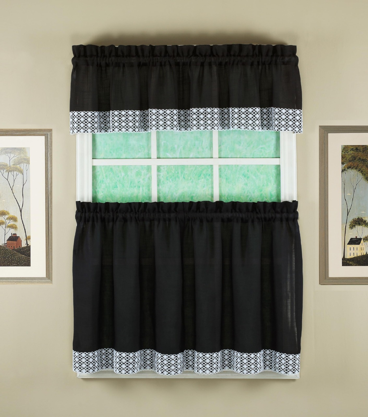 , Salem Macramé Trim Tier 24″, Black, 60″ W x 24″ L