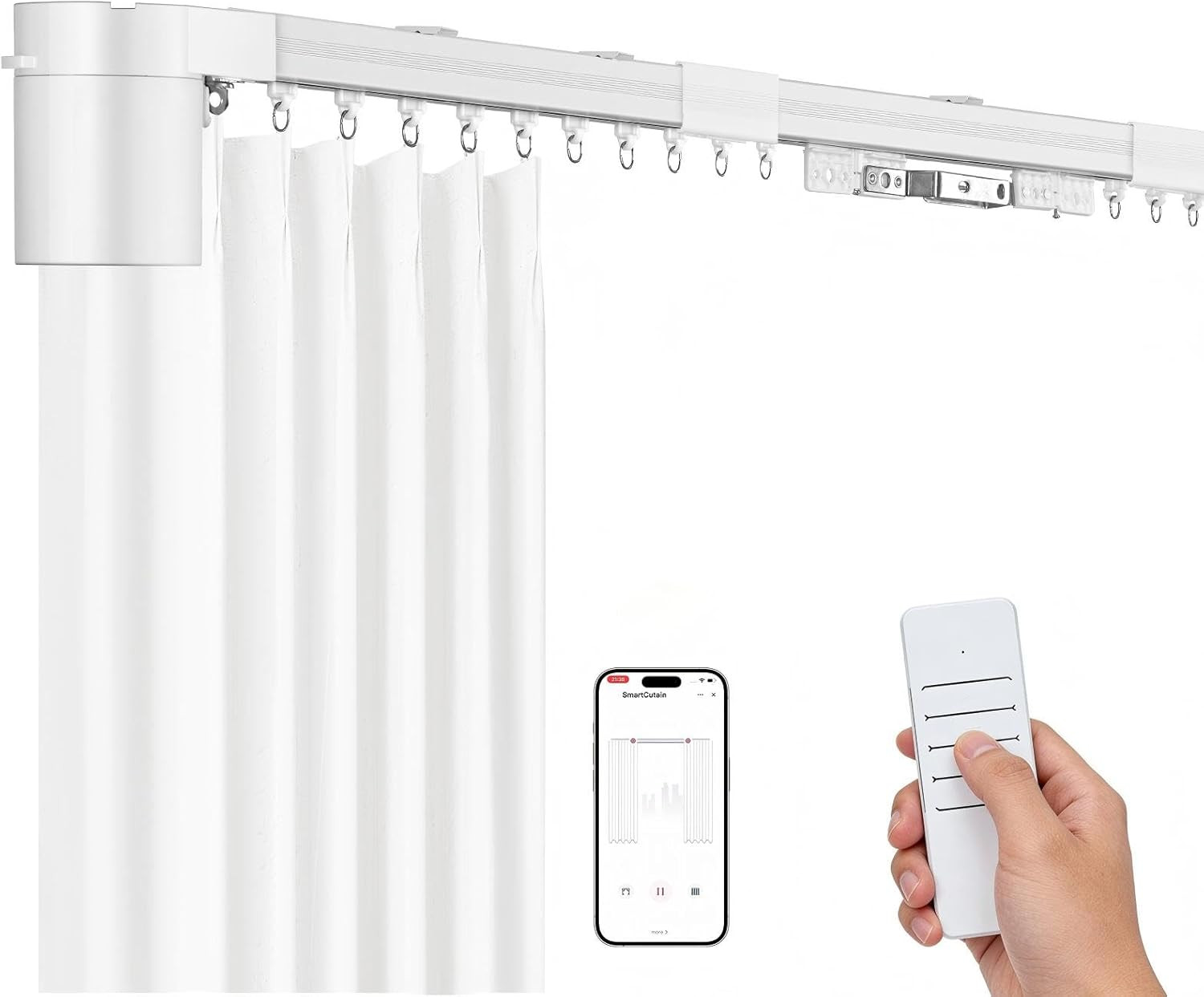 Motorized Smart Electric Curtain Track 177″ with APP & Remote Control
