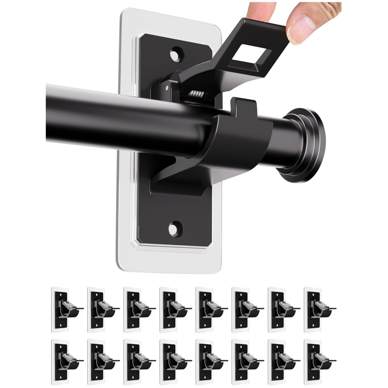 Self Adhesive Curtain Rod Brackets, 16 Pack – Black