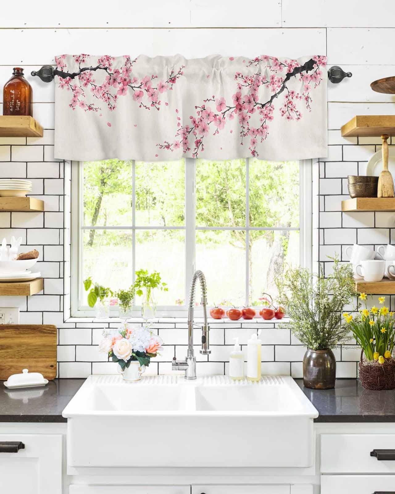 Cherry Blossom Curtain Valance for Windows/Living Room/Kitchen/Bathroom/Farmhous