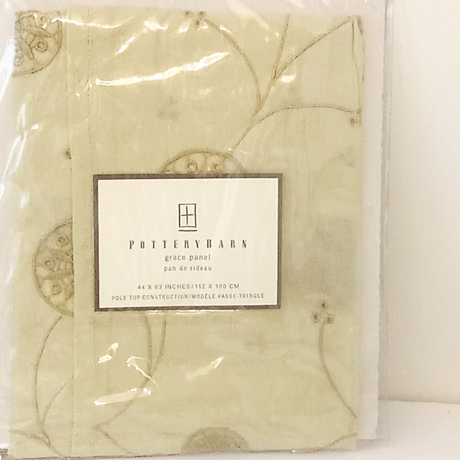 Pottery Barn Grace Curtain Panel Celery Green Embroidered 44×63 Lot Of 2