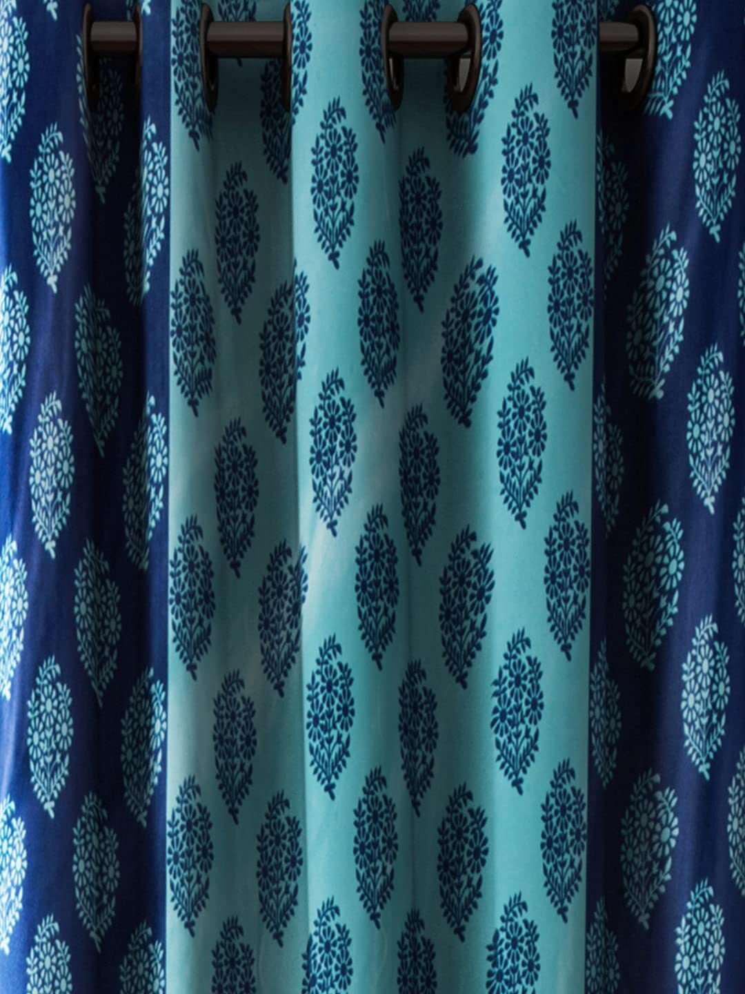 2 Piece Premium Flower Damask Eyelet Polyester Door Curtains 7Ft – Blue