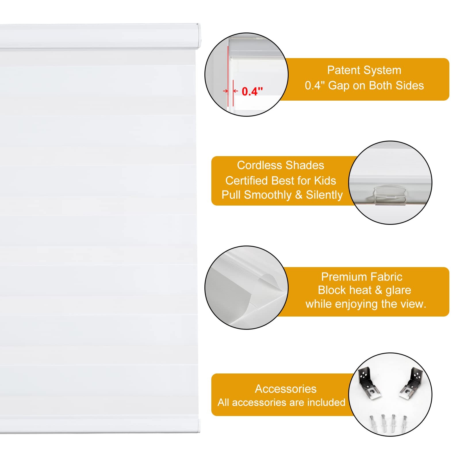 Cordless Zebra Blinds for Windows (27″ W X 64″ H, White) -Stop Roller Windows…