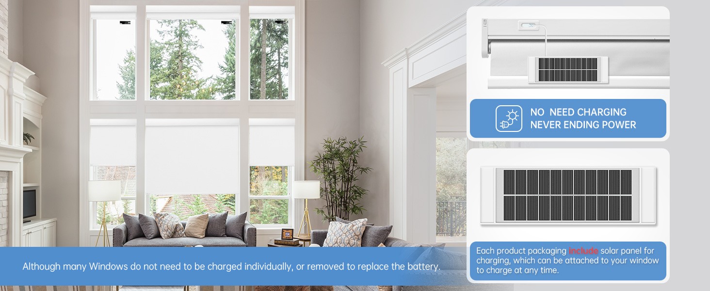 Motorized Blinds with Remote,Thermal Electric Blinds【Solar Panel】,Customizable