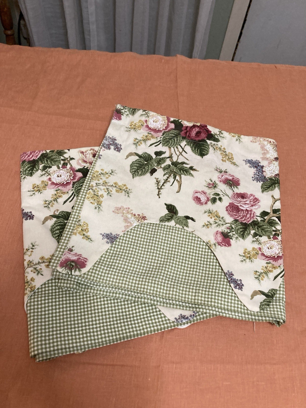 Custom Window Valence 52” X 14” Cottage Cotton Floral Green Check Contrast