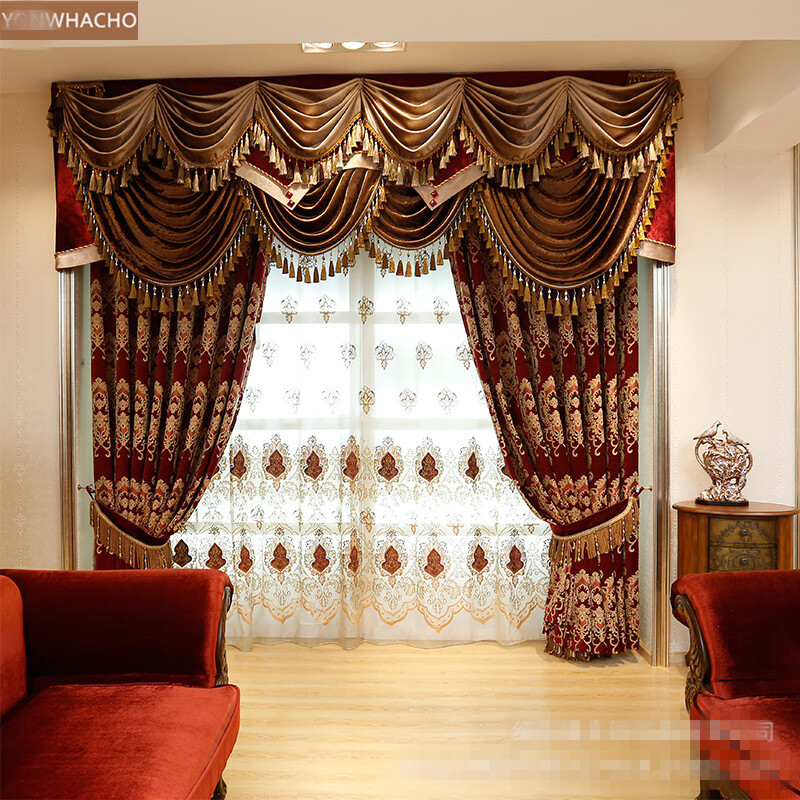 Luxury noble European red thick chenille cloth blackout curtain valance B625