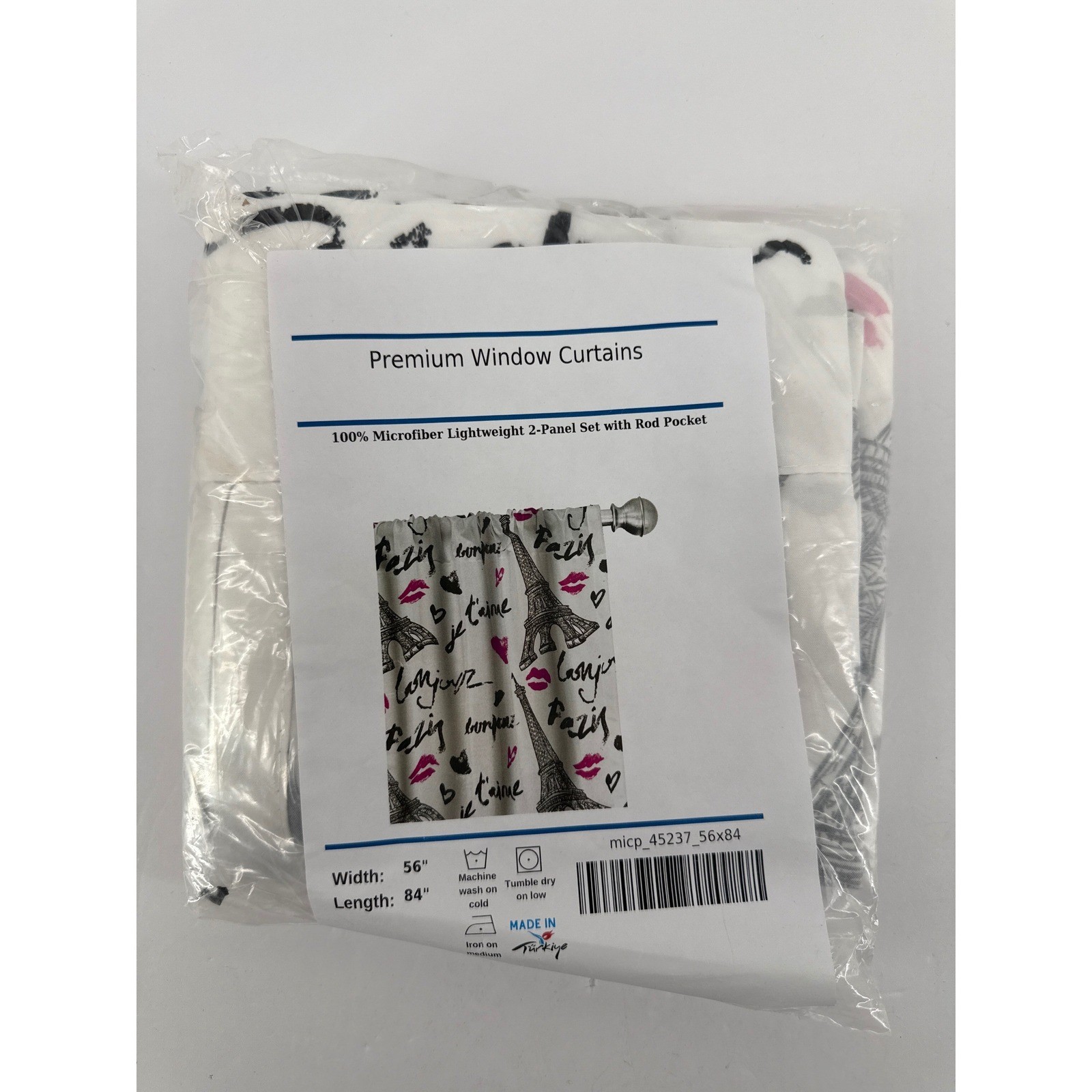 Ambesonne Paris Eiffel Tower Curtains 2 Panel Set White Pink Black 56×84 NEW