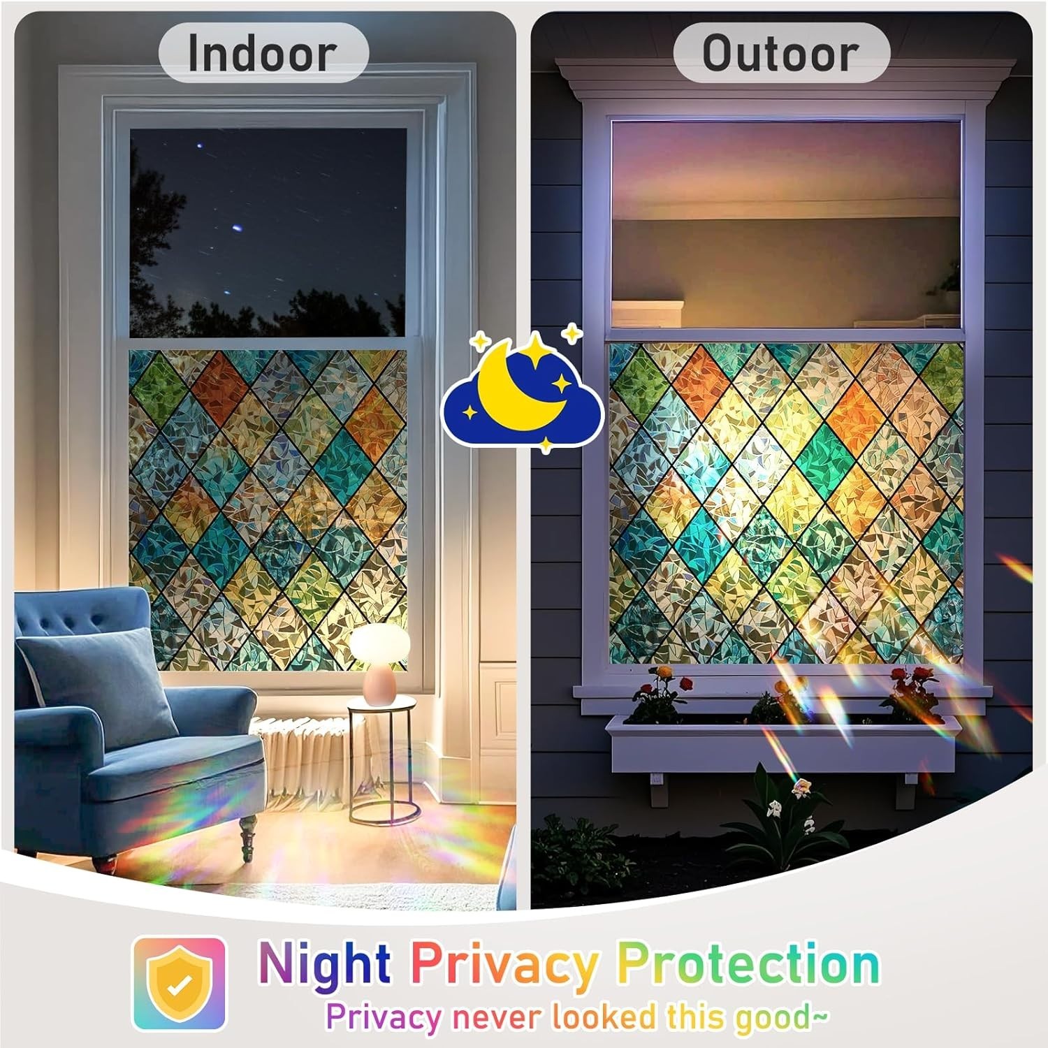 Window Privacy Film Stained Glass Decorative Window Cling 3D Static C…