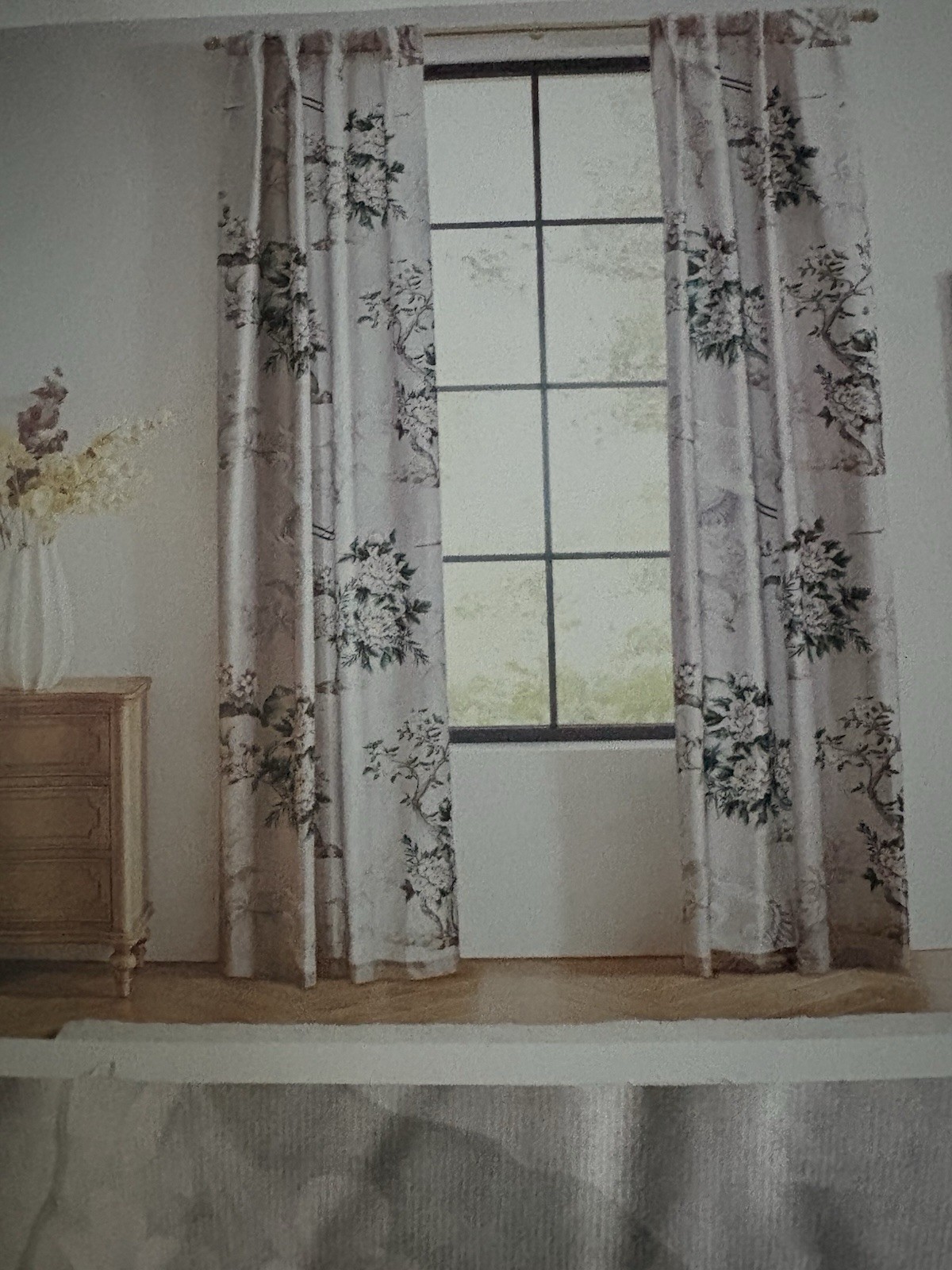 Callisto Home Heron Bird Window Curtains Panels 38 X 96 Pair Drapes Blush Scroll