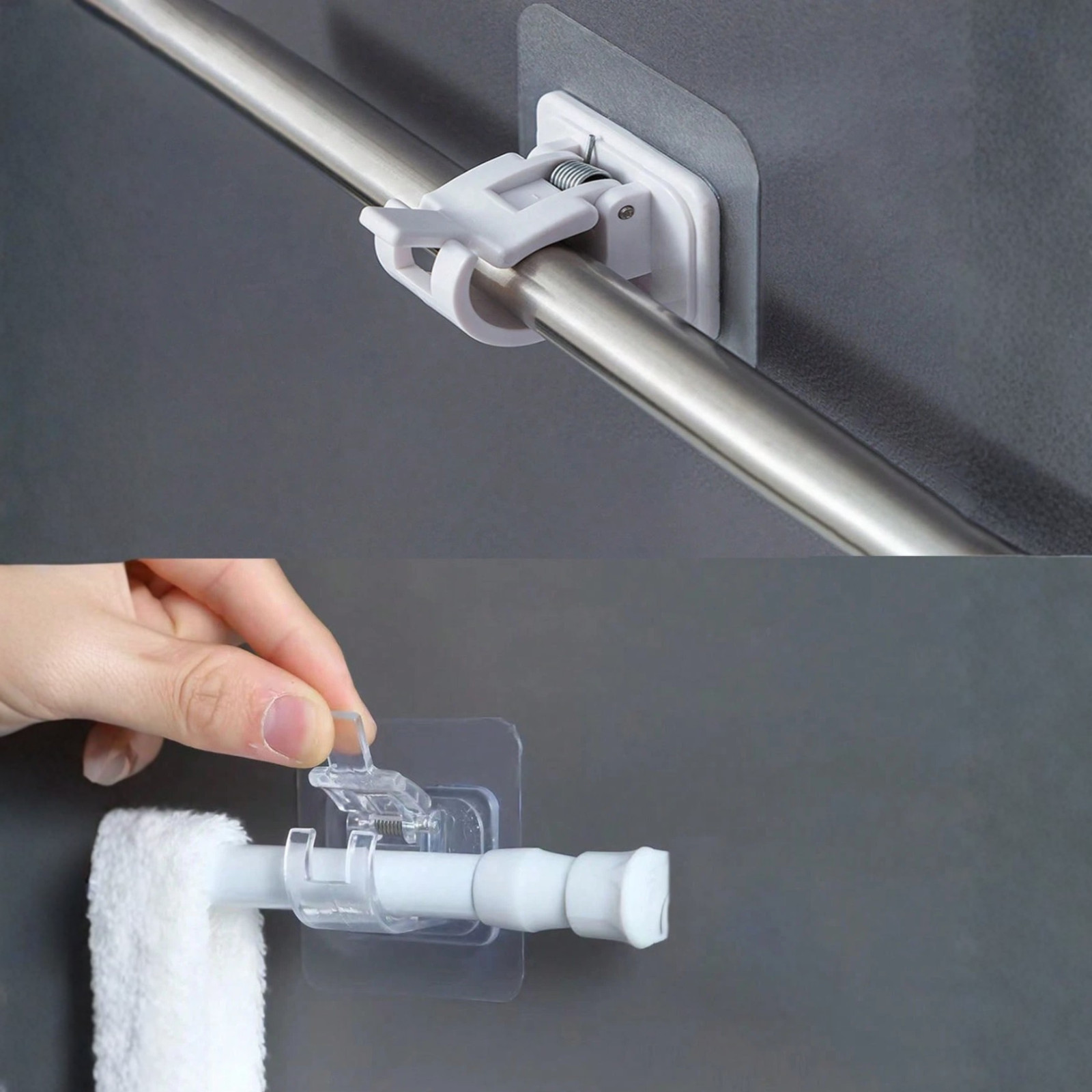 Strong Adhesive Curtain Rod Bracket Wall-Mounted Spring Hooks Curtain Rod Hanger