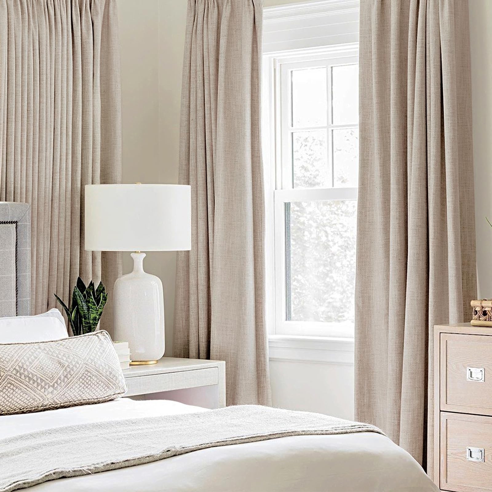 Miulee 100 Blackout Linen Textured Curtains For Bedroom Solid Thermal Insulated