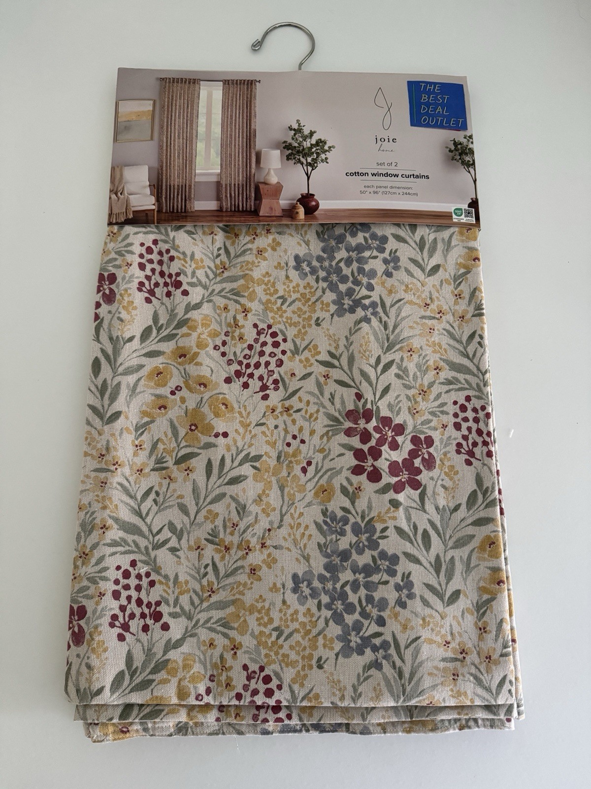 Joie Window Curtains 2 Panels 50 x 96″ Cotton Wildflower Cream Drapers Back Tab