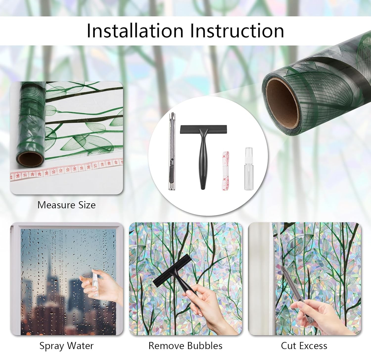 LEMON CLOUD Privacy Window Film 3D Stained Glass Window with Installation Tools,
