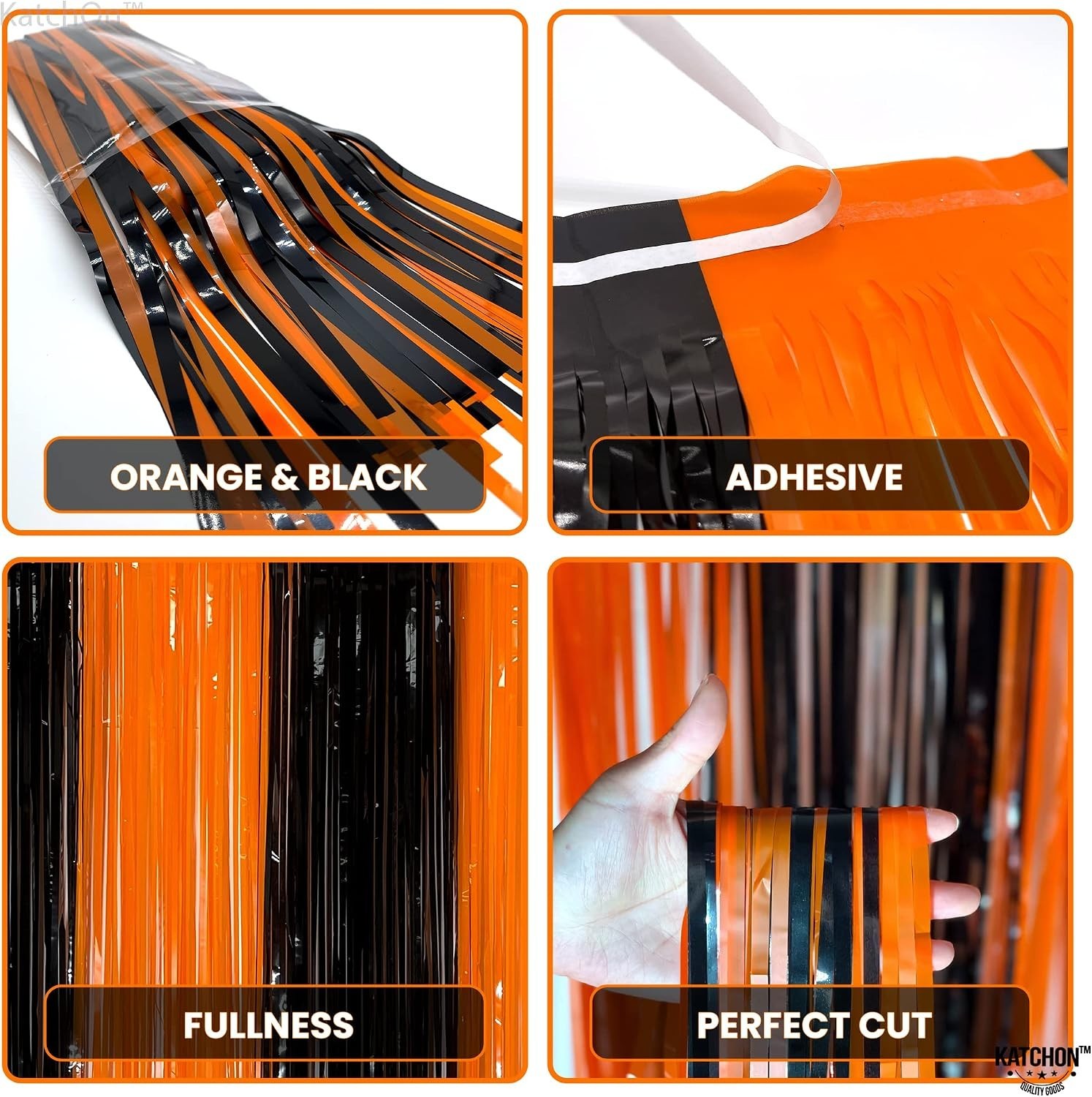 Black and Orange Foil Fringe Curtain – XtraLarge 3.2×8 Feet, Pack of 2 | Oran…