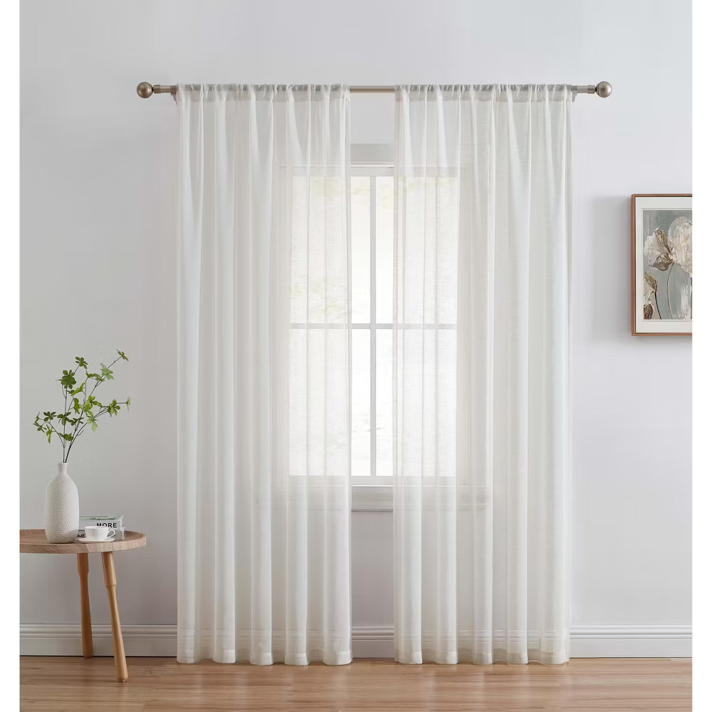 HLC.ME Penelope Faux Linen Textured Privacy Sheer Light Filtering Rod