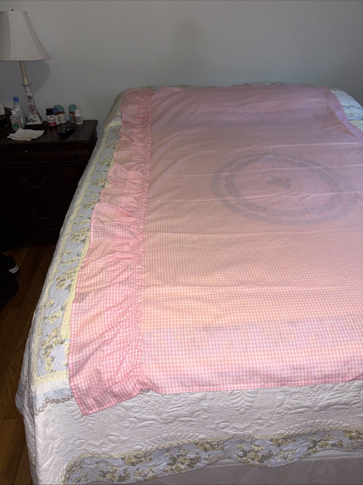 Set Pastel Pink Gingham Checked Curtains, Pretty Ruffle 70×46, Read Description