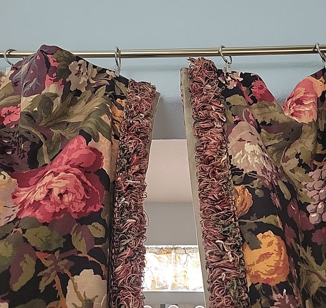Custom Drapes Curtains Black Floral Lined Interlined Blackout Fringe 108×100