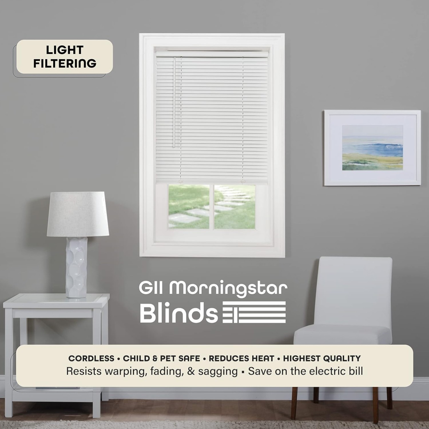 Cordless Light Filtering Mini Blinds for Indoor Windows – 29 Inch Width, 64 I…
