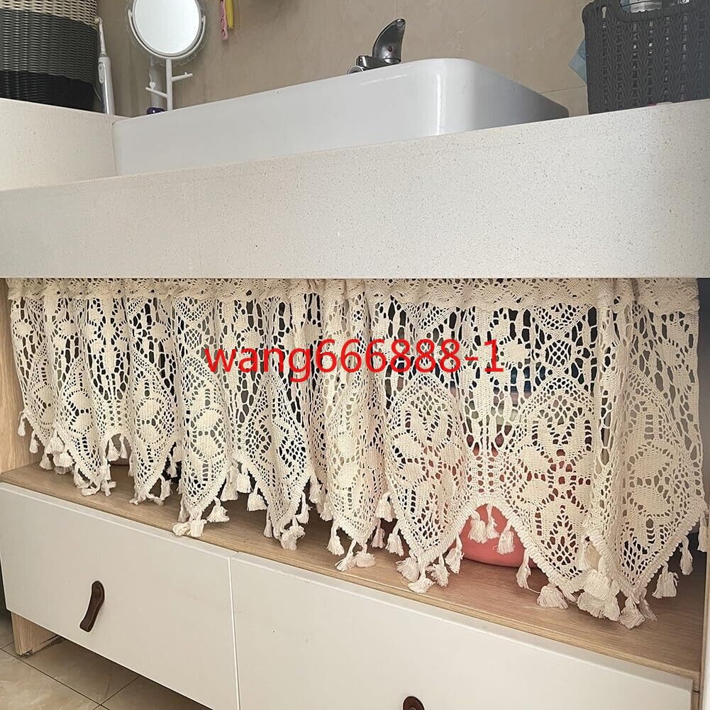 Rustic Crochet Lace Kitchen Window Curtain Valance Cafe Tiers Farmhouse Decor