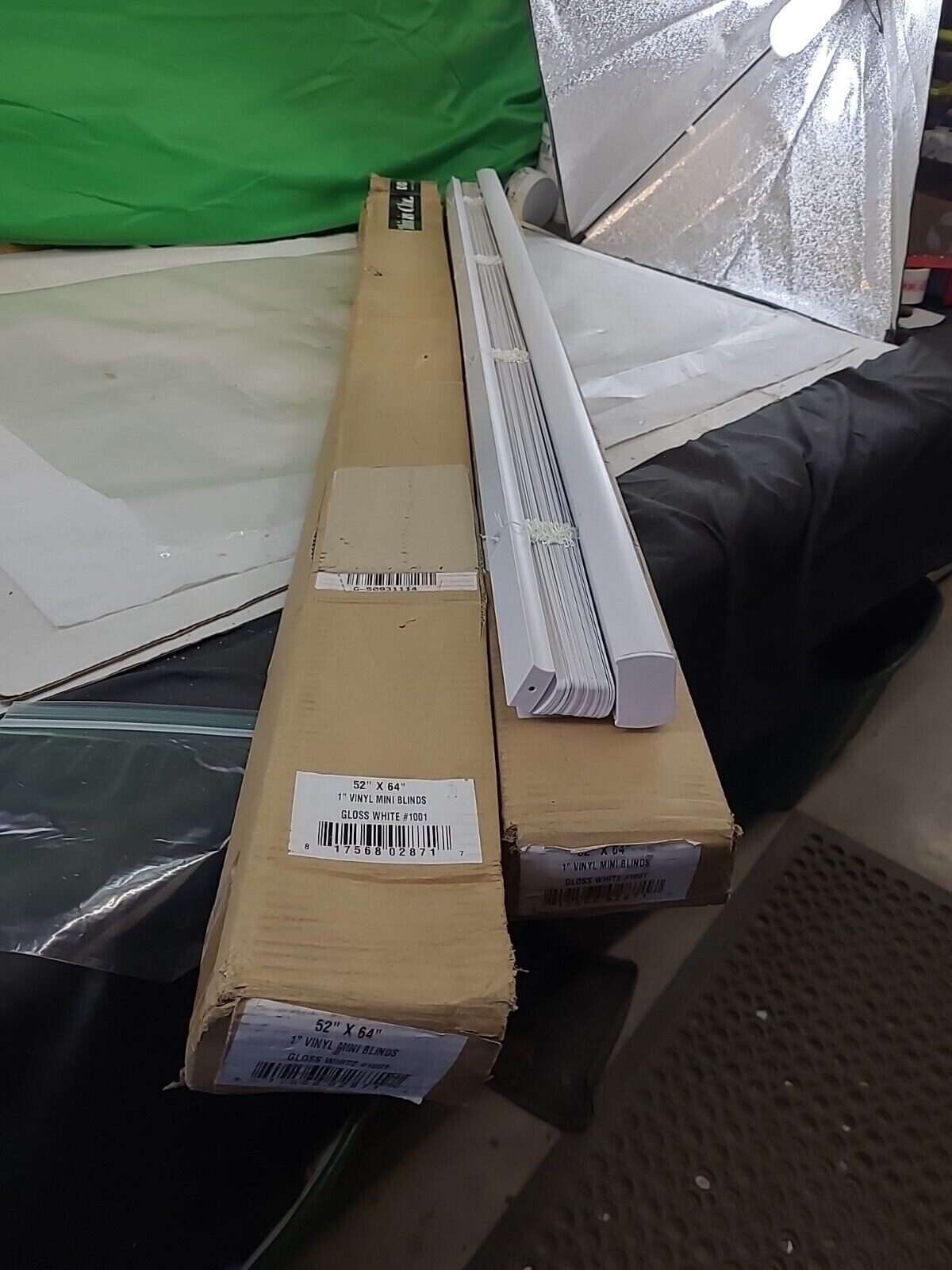 Vinyl–1 in. Mini-Blinds 52 x 64 in. GLOSS White #1001 Cordless-LOT OF 2