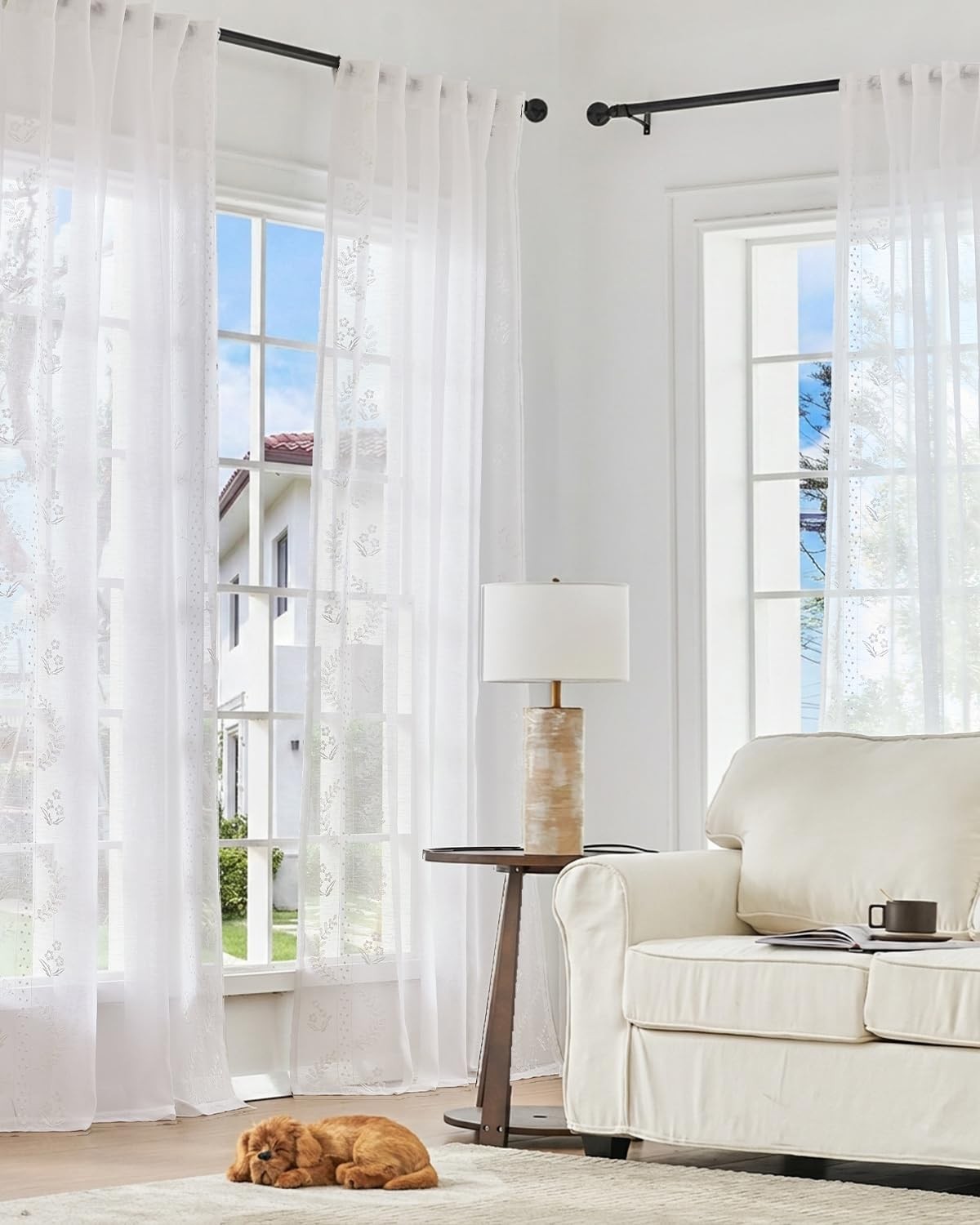 jinchan Belrose Linen Sheer Curtains 50x63in 2 Panels White