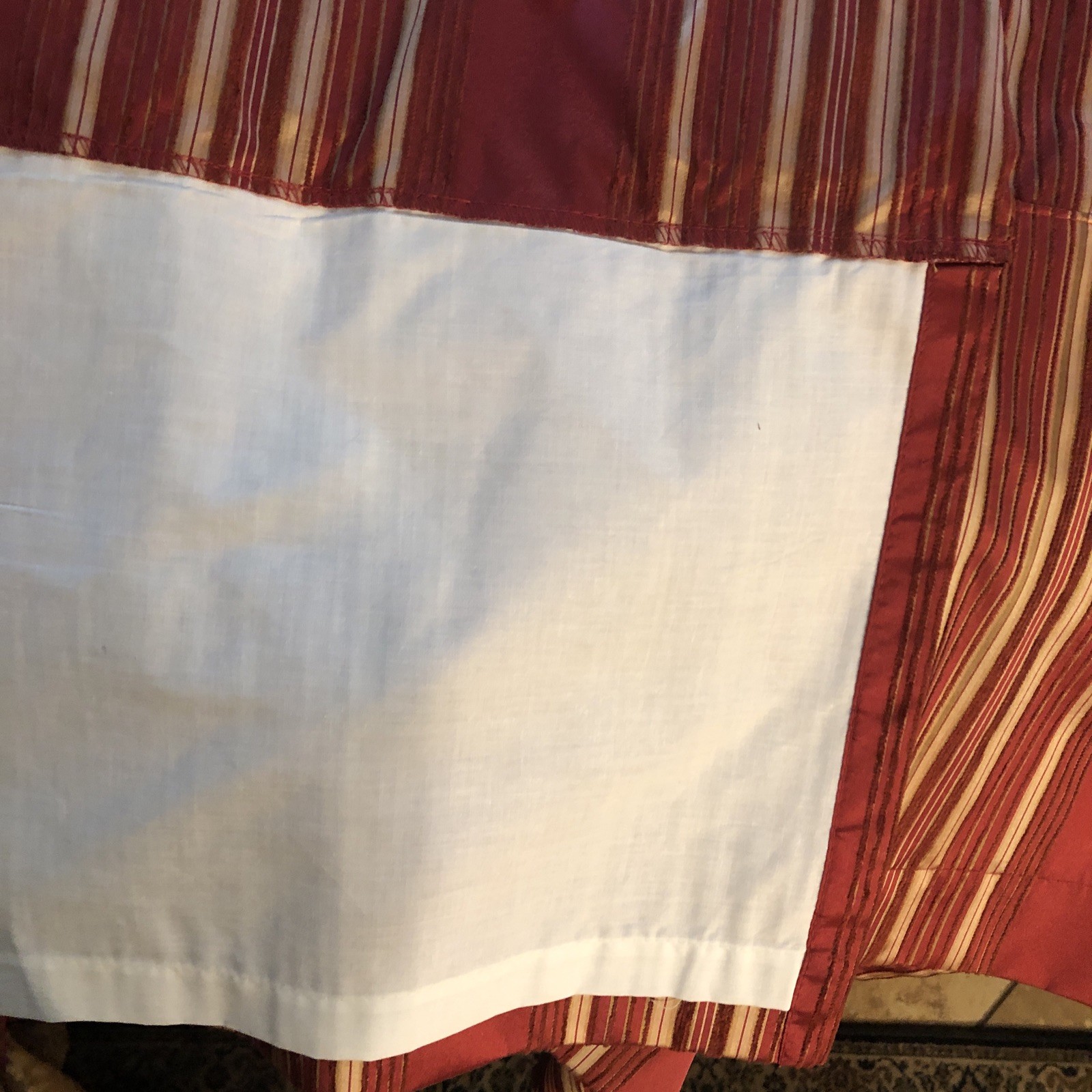 2 Waverly Red Gold Faux Silk Chenille Stripe Valances Tailored Button 52×15 each