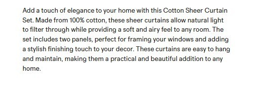 NWT QUINCE COTTON SHEER CURTAINS PANEL SET OF 2 WHITE 84 X 48 RETAIL $59.90