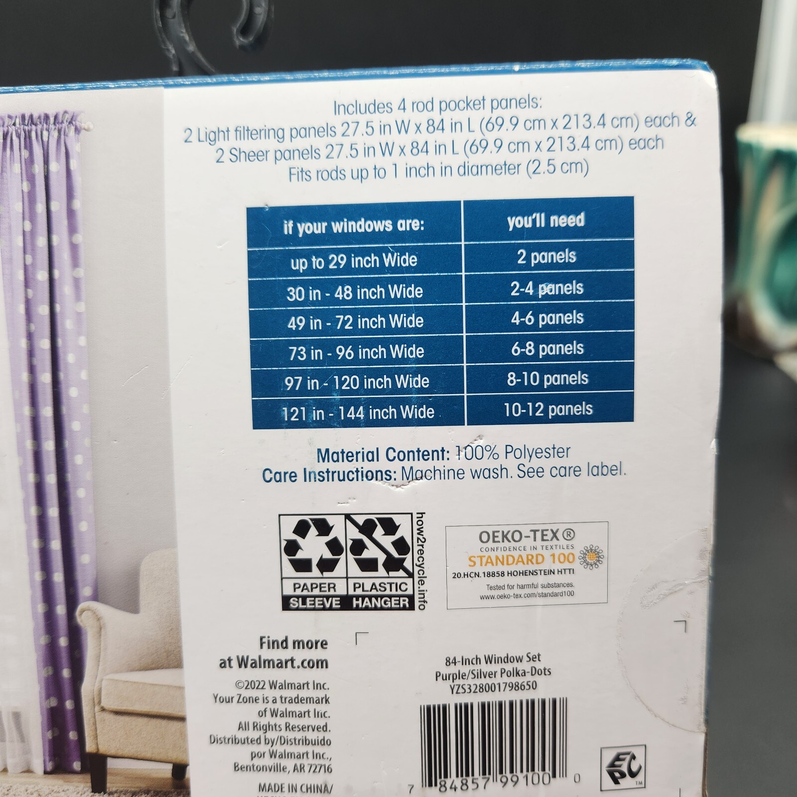 4‑Piece Curtain Panel Set 84″ – Purple Foil Polka Dot + White Sheers NEW