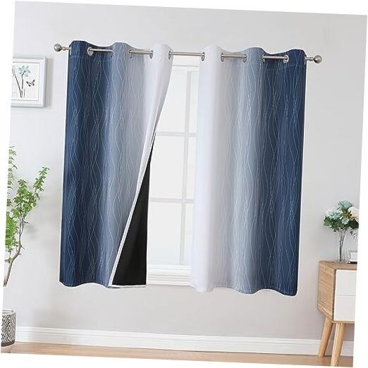 Blackout Curtains 45 Inch 42″W x 45″L (Pack of 2) Navy Blue and Greyish White