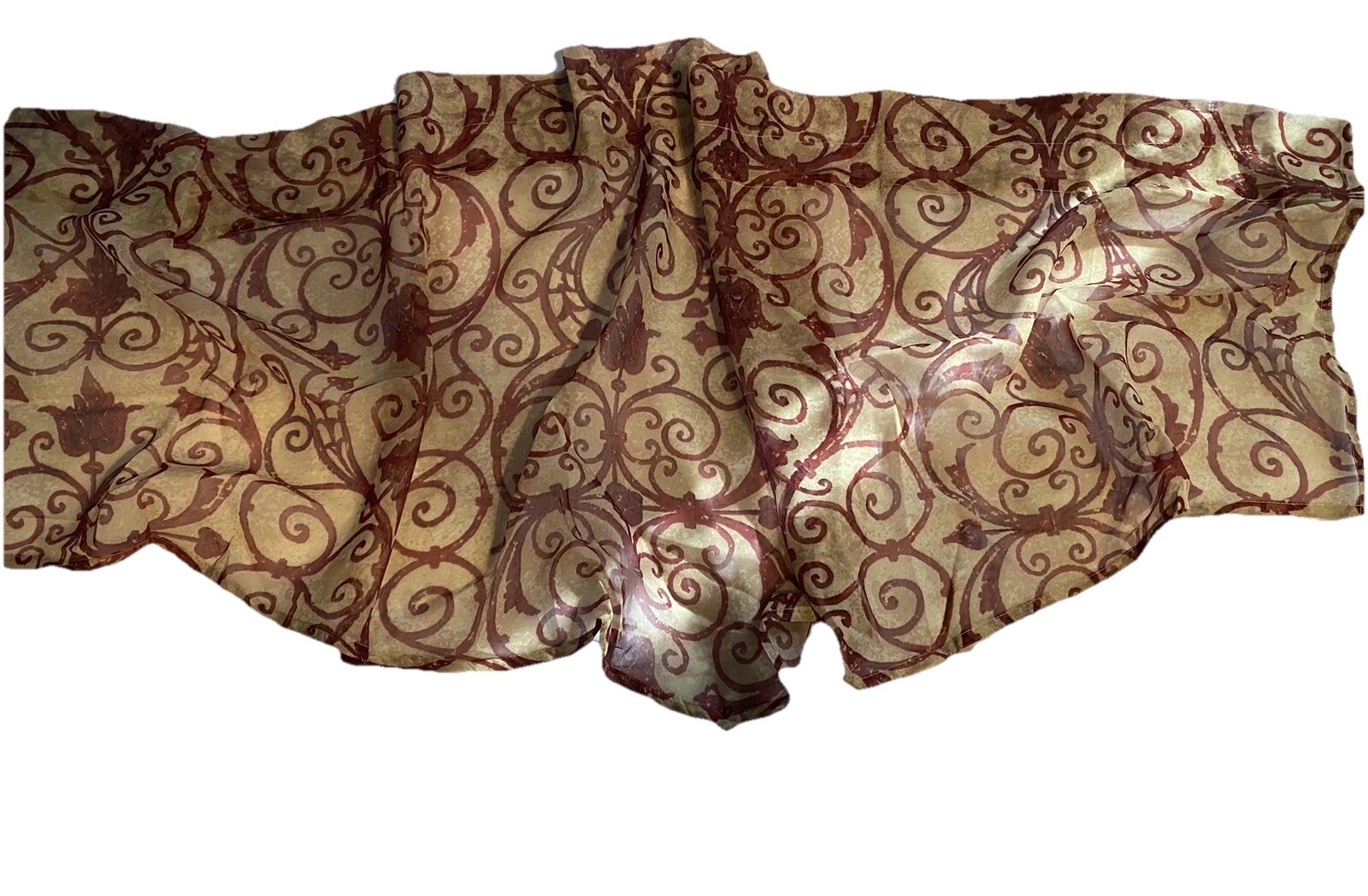 CHRIS MADDEN Home Collection VALANCE Sheer ASCOT w Tassel Beige Burgundy