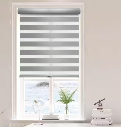 Lumi Gray 35 in.W x 72 in.L Blackout Cordless Zebra Fabric Roller Shade