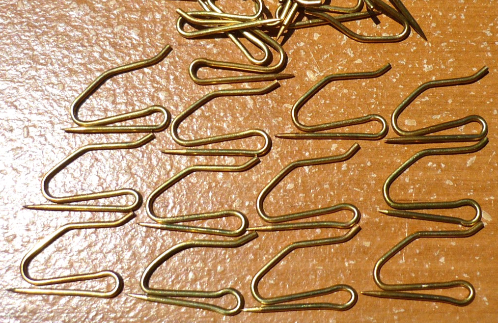 (14) Vintage Solid Brass Offset 1″ PIN-ON Drapery Hooks Curtain – Shape #2