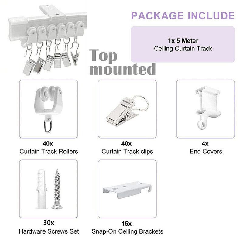Ceiling Curtain Track Window Rod Pole Rail System Flexible Track Mount US STOCK