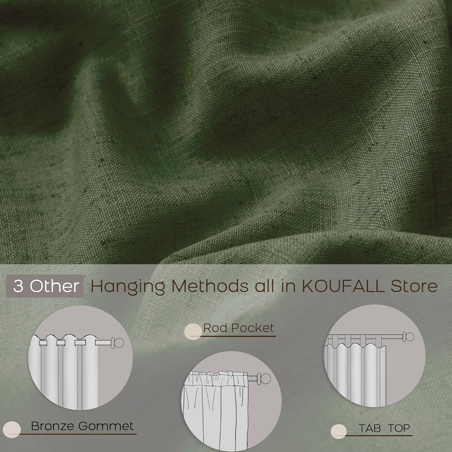 Olive Green 45Inch Short Curtains Back Tab Rod Pocket Kitchen Set, 2 Panels
